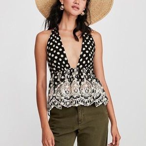 Free People Lunch Date Polka Dot Halter Top